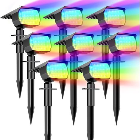 Set of 8 Outdoor Solar Spotlights, 72 LED Waterproof IP65 Solar Lights, Solar Lights with 3 Lighting Modes, 120° Adjustable Outdoor Solar Floodlight for Garden, Driveway, and Path - Colorful (1/5)
