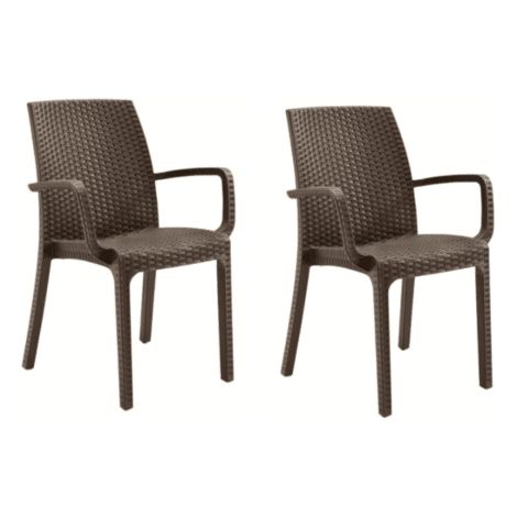 KIT 2 SEDIE SEDIA POLIPROPILENE BAR RISTORANTE INTERNO ESTERNO SIMIL RATTAN DFN MARRONE
