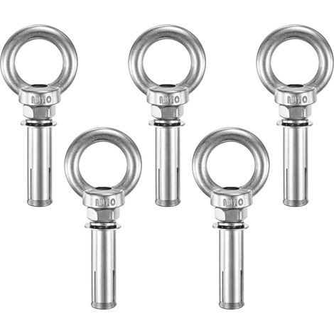 5-Pack Ancres Pour Béton Pitons À Œil, M10x60mm 304 Acier Mur Béton Brique Ancres À Expansion Vis Fixation Pour Toiles D'Ombre, Pitons À Œil Épaulés (1/5)