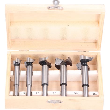 Lot de 5 forets à ailes plates en acier rapide avec boîte, ouvre-trous pour charnières, perçage bois. (1/5)