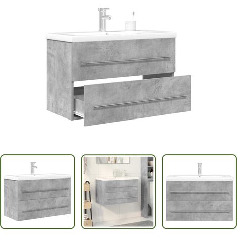 Armoire de salle de bain -  Ensemble de meubles de salle de bain 2 pcs gris béton (1/5)