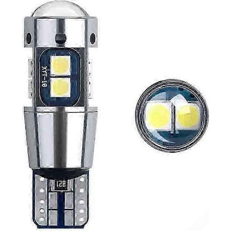 Lot de 2 ampoules LED W5W T10 Canbus sans erreur 3030 10SMD 5W5 pour clignotant latéral, blanc ultra-lumineux. (1/5)