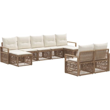 Gartensofa-set 9 pcs Beige Poly-Rattan vidaXL