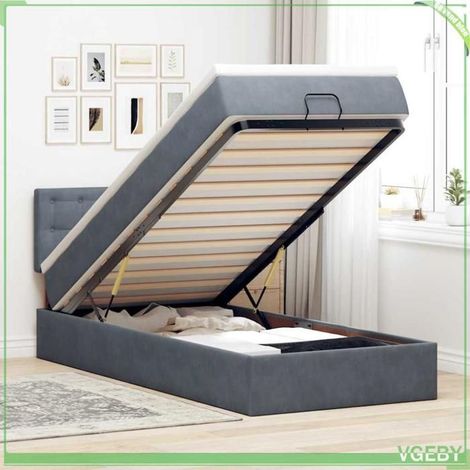 Cadre de lit ottoman avec matelas - 3311892 - Velours gris foncé - 90x200 cm - Rangement sous lit hydraulique (1/5)