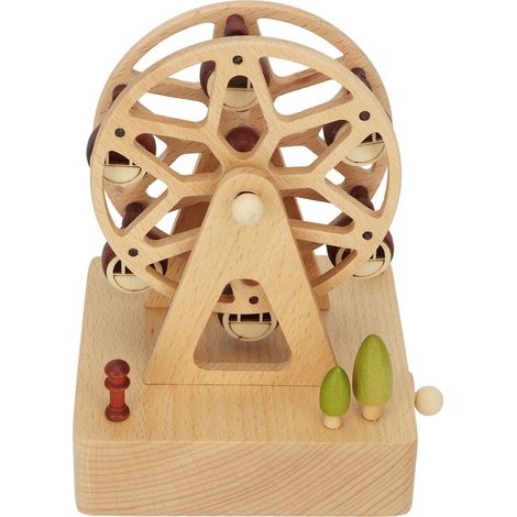 Boîte à musique en bois de hêtre, modèle grande roue, faite main, cadeau idéal pour Noël, un anniversaire ou la Saint-Valentin. Fond carré. (1/5)