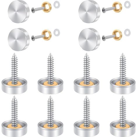 12 vis à finition miroir, capuchons et rondelles décoratifs en acier inoxydable de 16 mm, adaptés aux miroirs, tables, surfaces de salle de bain, armoires et panneaux de verre. (1/5)