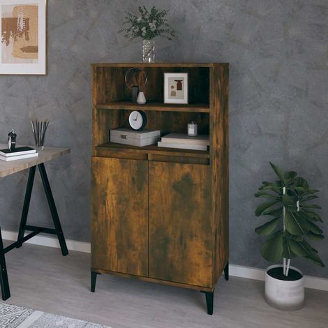 Aparador alto madera contrachapada roble ahumado 60x36x110 cm (1/4)