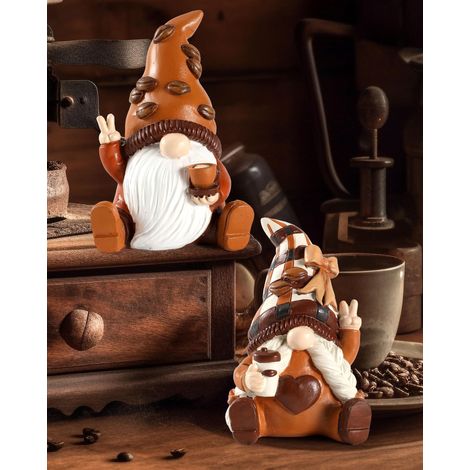 Lot de figurines de nains de café Accessoires idéaux pour bar à café, cadeau vintage unique en résine sur le thème du café, plateaux décoratifs pour la maison, le bureau (1/5)