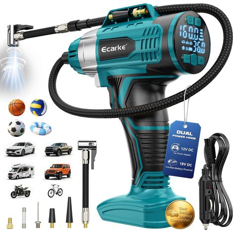 160 PSI Pompe à Air Portable Compatible avec 20V(Piles non incluses) Manomètre Numérique Allume-cigare 12V Arrêt Automatique Sans Fil LED Gonflage Rapide pour Voiture, Vélo, Moto (1/5)