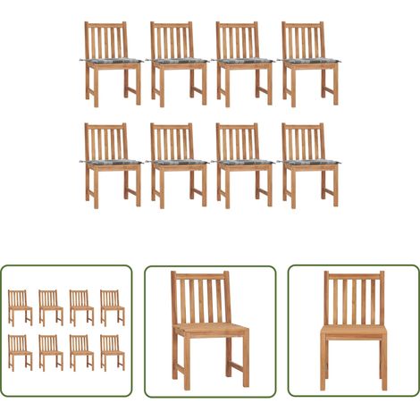 The Living Store Chaises de jardin lot de 8 avec coussins Bois de teck massif - Chaise De Jardin - Mobilier De Jardin - Chaise En Bois - Chaises En Bois - Teck (1/5)