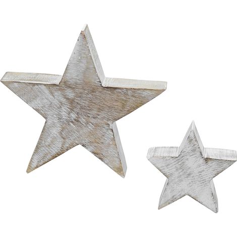 Deko Holz Stern white washed 2er Set - 20 / 11 cm - Deko Aufsteller Weihnachtstern - Advent Weihnachten Tisch Fenster Dekoration