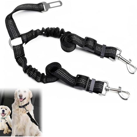 2 en 1 Ceinture Securite Chien Voiture 52-75 cm  élastique à Double Extrémité Laisse Chien Voiture, Réglable Réfléchissante la Nuit Ceinture, Boucle Universelle (1/5)