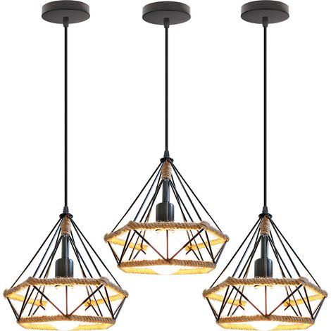 Suspension Luminaire Industriel E27 Lampe à Suspension Vintage Lampe Cage en Fer pour Chambre Salon Bar Noir - 3Pcs (1/5)