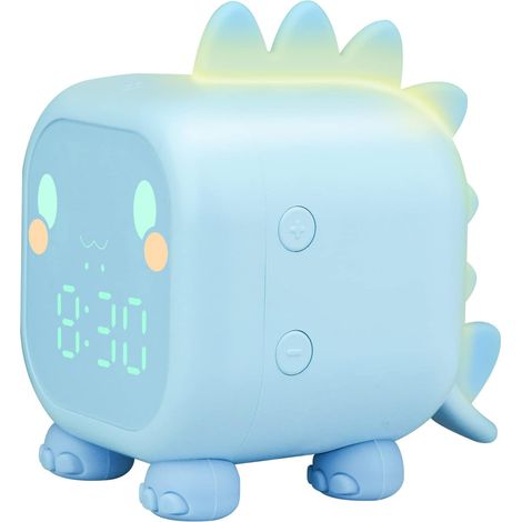 Réveil numérique pour enfants, réveil dinosaure pour garçons et filles, lumière de réveil, fonction répétition (bleu) (1/5)