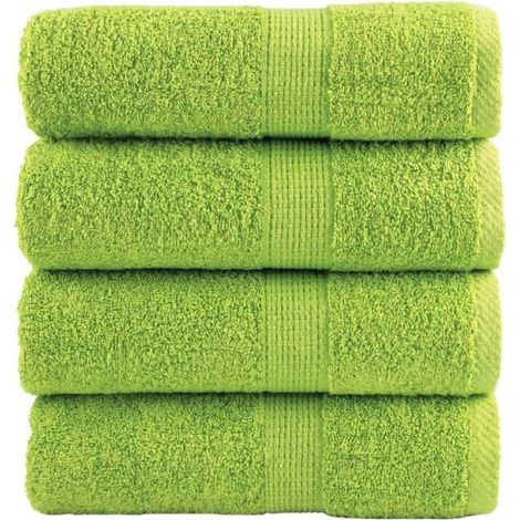 4 serviettes de toilette, coton éponge 600 g/m², vert pomme, 30 x 30 cm, usage quotidien et voyage