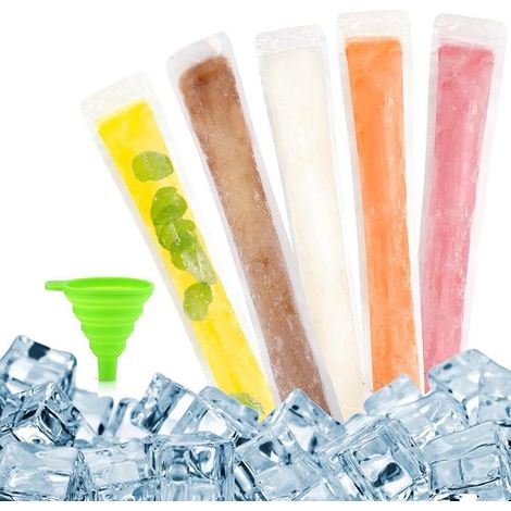 Juego de 100 bolsas de hielo con embudo de silicona,Bolsas de hielo de 28 cm x 5,5 cm con cremallera para un uso fácil (1/5)