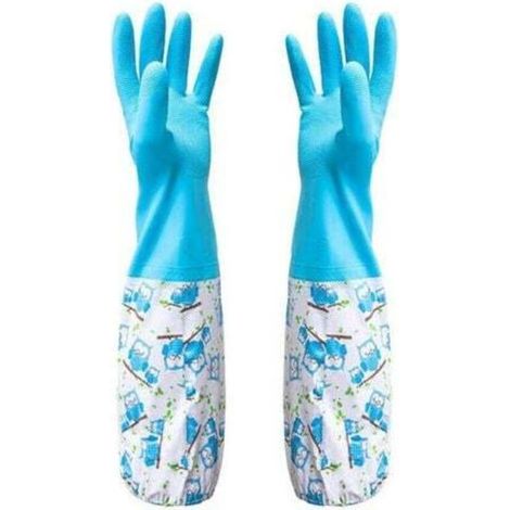 (bleu) Gants en caoutchouc pour bassin et drainage – Travaux ménagers et jardinage, entretien du jardin, désherbage, lavage, nettoyage, vaisselle – Pour protéger vos manches (1/5)