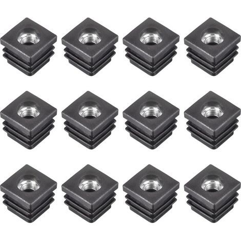 Lot de 12 inserts pour tubes carrés 20x20mm – M8 filetage – Plastique noir – Pour roulettes et patins réglables – Montage simple - 12Pcs (1/4)