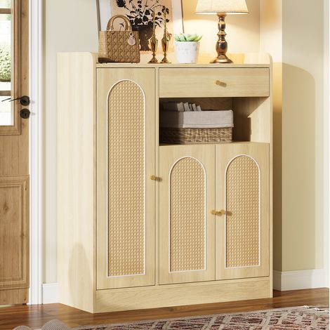 Mobile portascarpe con 1 cassetto, 3 ante e ripiani regolabili, 90 x 35 x 110 cm, naturale HAVRYA (1/5)