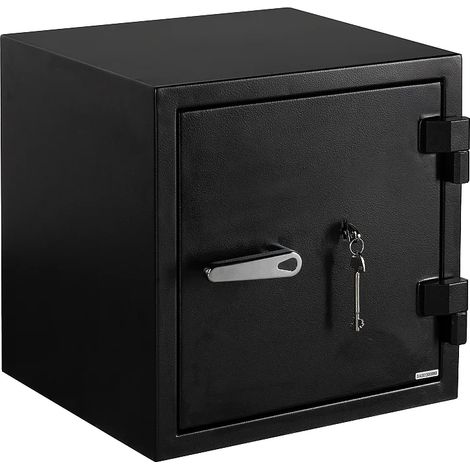 Coffre-fort S2 à clé en acier noir - anti-effraction et feu - L44 x l43,5 x H45 cm - 33L - MIRILO (1/5)