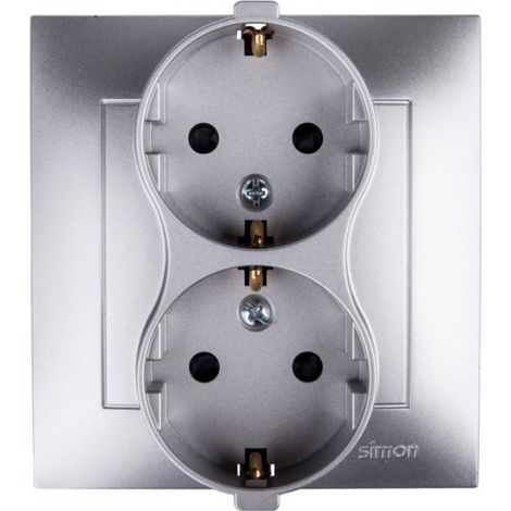 Simon 54 Doppelsteckdose Schuko mit/ohne 16A IP20 mit Schienenverschluss, matt silber DGSz2Z/43