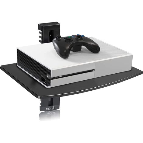 Étagère Murale 1 Niveau, Support en Verre Trempé, Hauteur Réglable avec Gestion de Câbles, Étagère Murale Flottante 1 Niveau pour Console de Jeux, Décodeur, Routeur, Lecteur DVD, Noir, CS201 (1/5)