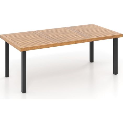 COSTWAY 200 x 100cm Large Patio Dining Tablewith Acacia Wood Tabletop and Heavy Duty Metal Legs (1/5)