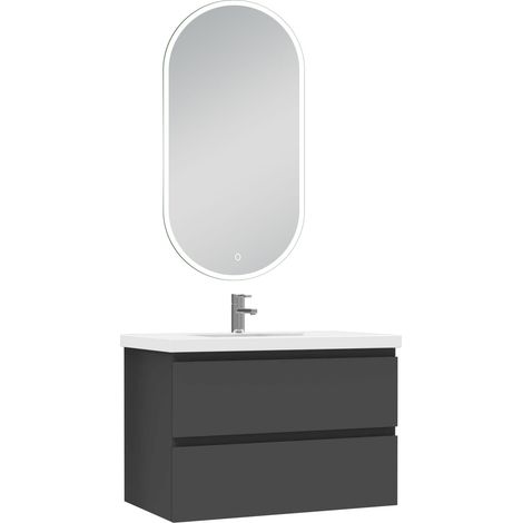 Ocean ensemble meubles Salle de Bain 80cm vasque + miroir lumineux Anthracite