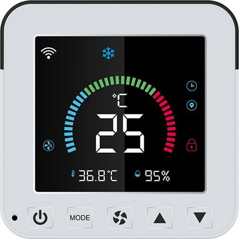 Nuovo termostato WiFi Tuya Life per condizionatore d'aria DC5V con telecomando a infrarossi, timer e sensore di temperatura e umidità.
