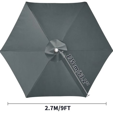 (Gris, 6 nervures, 2,7 m) Toile de rechange pour pare-soleil, imperméable, coupe-vent et résistante aux UV. (1/5)