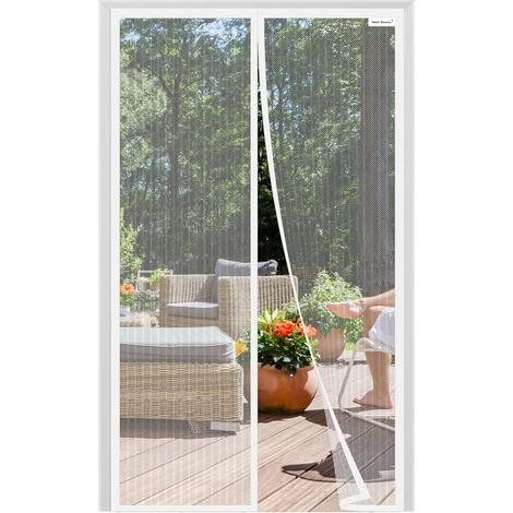 Moustiquaire de porte améliorée 90 x 200 cm anti-insectes, pose adhésive blanche, aucun perçage nécessaire. (1/5)