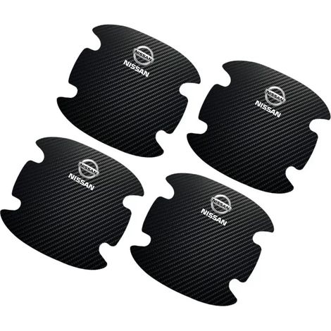 (Nissan - Noir) Lot de 4 autocollants anti-rayures pour poignées de portières de voiture, en fibre de carbone, compatibles avec Nissan Qashqai X J10 J11 Trail Tiida (1/4)