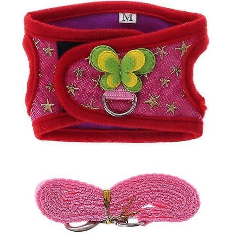 Ensemble harnais laisse gilet chaud réglable pour petit animal, rongeur, hamster, lapin, taille M, rose rouge. (1/4)