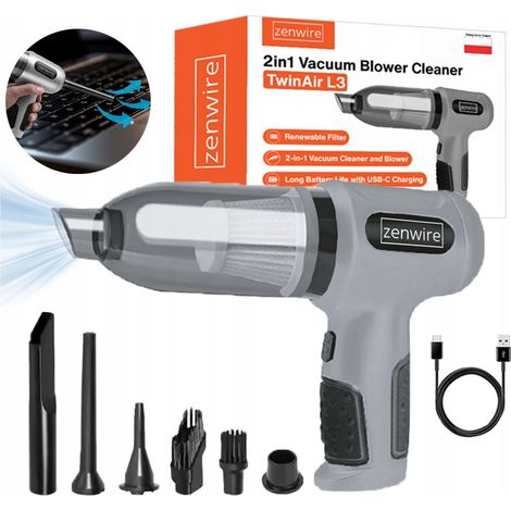 Zenwire TwinAir L3 Aspirapolvere portatile senza fili per auto, soffiatore ad aria compressa 2 in 1