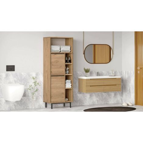 Merbok Standregal, 4 Böden, 2 Türen, 7 Fächer, 160x36x45h cm Nussbaum Braun (1/5)