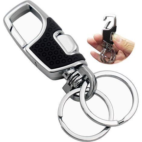 Porte-clés avec (2 anneaux supplémentaires et coffret cadeau) Porte-clés voiture robuste pour hommes et femmes - Noir (1/5)