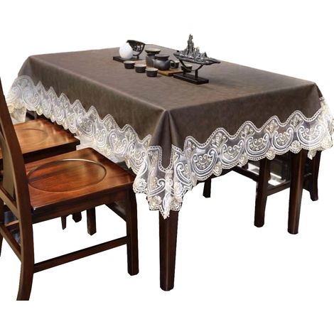 Nappe rectangulaire imperméable en dentelle avec bordure macramé raffinée, idéale pour les mariages, la cuisine, les fêtes et autres occasions spéciales, 130 x 180 cm. (1/5)