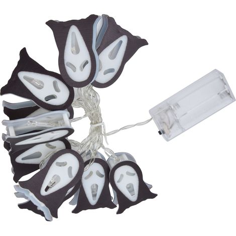 Lot de 10 guirlandes lumineuses LED fantômes d'Halloween, décorations effrayantes pour fêtes, intérieur/extérieur, alimentées par pile (piles non incluses, boîtier 2AA). (1/5)