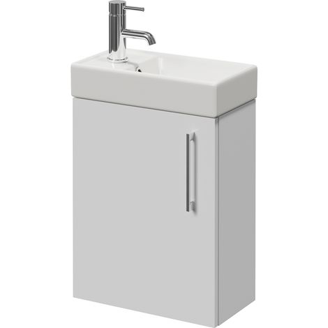 Napoli Cube Gloss White 400mm Wall Mounted Single Door Vanity Unit with Align Basin - 400mm - Chrome 160mm Handle