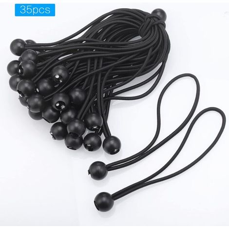 Tendeur Élastique, 35×Noir Bungee Tendeur Boule(20CM) Corde Elastique pour Bache, Elastique Crochet Portable Durable pour bannière, Bâches, Pavillons, Tentes (1/4)