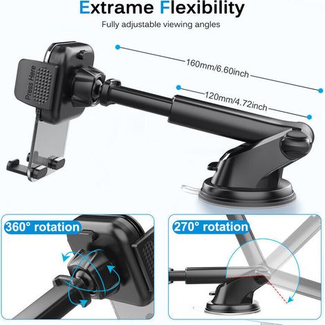 Support Auto , Ventosa Forte, Rotazione 360°, Per Vetro, Smartphones 4-7" (1/3)