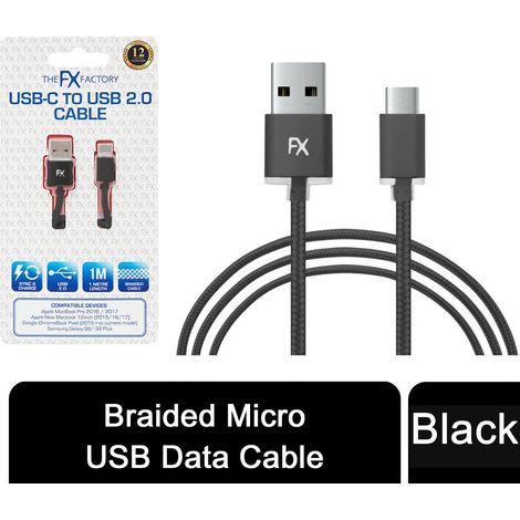 FX Nylon Braided USB Data Cable For Type C Smartphone Devices[Black] (1/5)