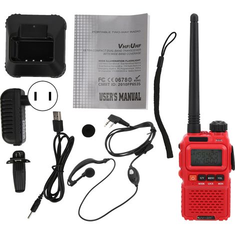 Talkies-walkies portables avec écran LCD, lot de 2, oreillette incluse, rouge, prise US 100-240V (1/5)
