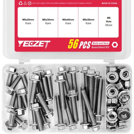 56 pièces boulons à bride,écrous m8,acier inoxydable 304,résistant corrosion,m8x20-50mm,réparation électroménager (1/5)