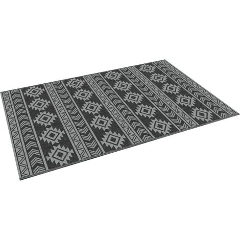 Tapis extérieur imperméable double face fibre synthétique noir gris 182 x 274 cm