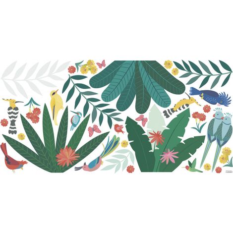 Sticker lilipinso oiseaux tropicaux et feuilles 64 x 130 cm