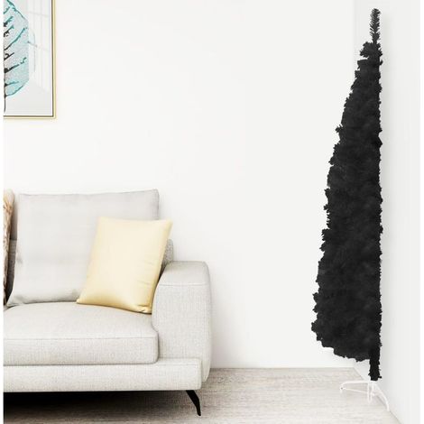 Demi Sapin de Noël artificiel Arbre de Noël mince avec support Noir 240 cm 53661 (1/5)