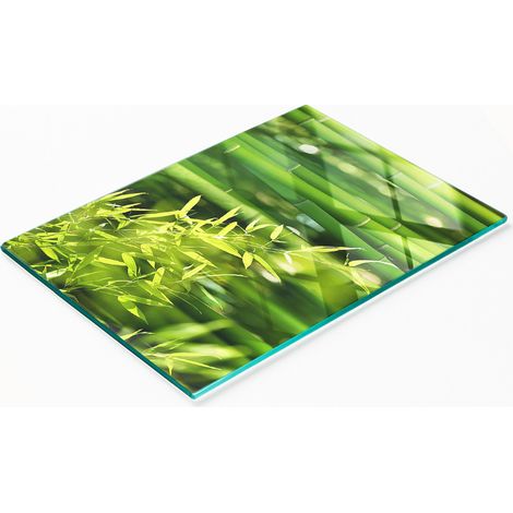 Tabla de servir de cocina de vidrio templado con gr谩ficos de bamb煤 80x52 cm