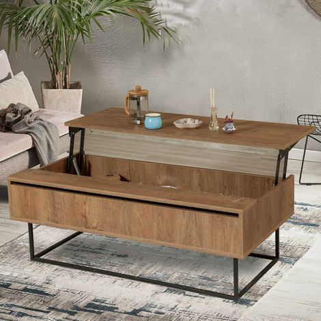 Dmora - Wohnzimmertisch Alhina, Niedriger Wohnzimmertisch, Kaffeeregal, Couchtisch für Sofa, 120x60h43 cm, Walnuss und Schwarz, mit verstärkter Verpackung (1/5)