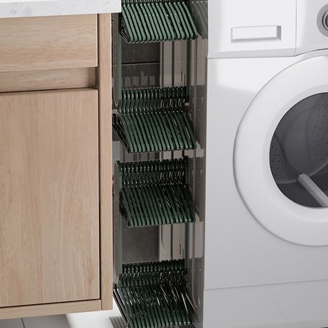 Solution de rangement extensible pour étendoir à vêtements, sans perçage, étendoir mural pour balcon, étagère de rangement multifonctionnelle, vert clair luxueux. (1/5)